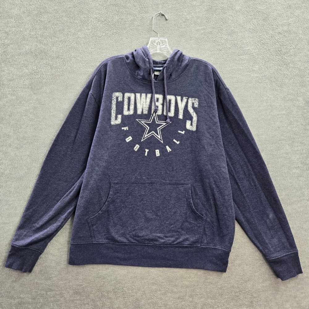 Dallas Cowboys Men Sweatshirt Large Blue Hoodie Logo Graphic Fleece Drawstring